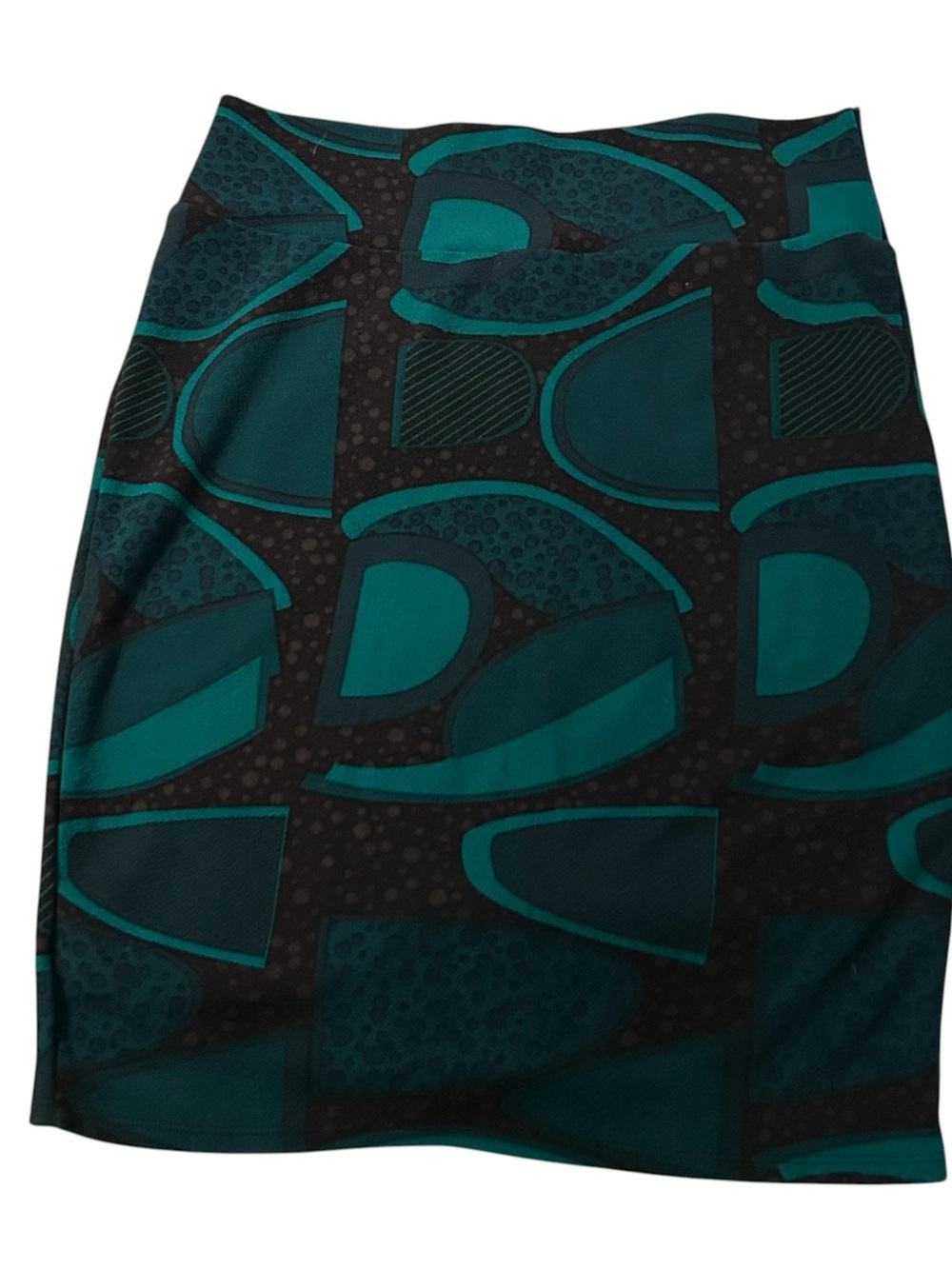 LuLaRoe Teal & Black Patterned Pencil Style Stretch Skirt Size L